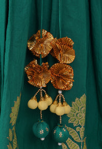 Green Block Printed Chanderi Silk Kurta with Sharara - Set of 2