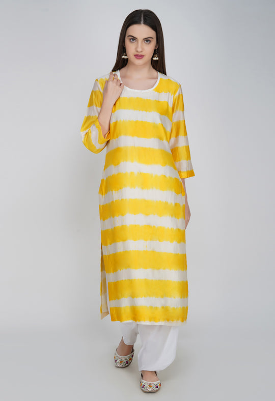 Yellow Tie and Dye Chanderi Silk Kurta with Salwar - Set of 2