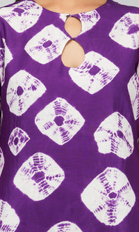Purple Bandhani Dye Chanderi Silk Kurta with Cotton Pants  - Set of 2