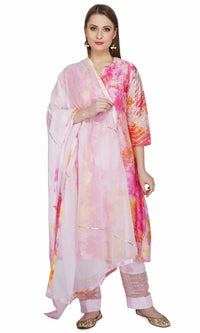 Pink Marble Dye Pintucks Kurta - Set of 3