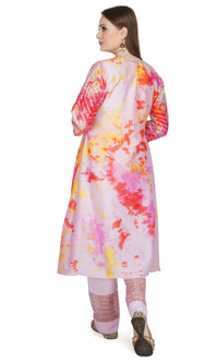 Pink Marble Dye Pintucks Kurta - Set of 3