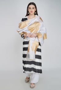 Yellow Flower Printed Chanderi Silk Dupatta