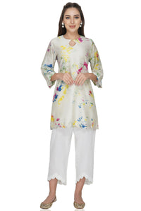 Cream Tie and Dye Chanderi Silk Kurta