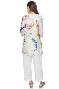 Cream Tie and Dye Chanderi Silk Kurta