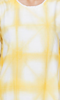 Yellow Tie and Dye Chanderi Silk Kurta with White Cotton Cambric Pants - Set of 2