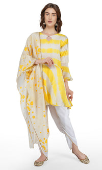 Yellow Tie and Dye Dhoti Suit - Set of 3