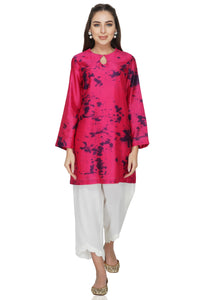 Maroon Tie and Dye Chanderi Silk Kurta