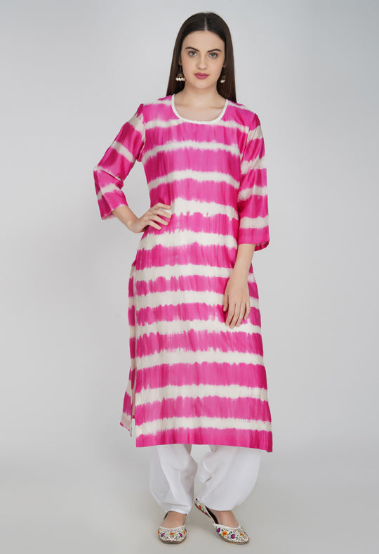 Pink Tie and Dye Chanderi Silk Kurta with Salwar - Set of 2