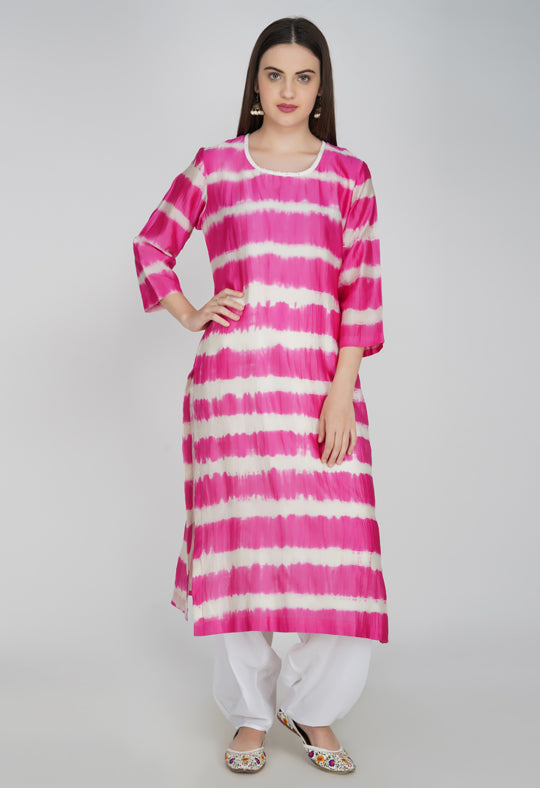Red Tie and Dye Chanderi Silk Kurta with Salwar - Set of 2
