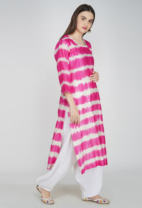 Pink Tie and Dye Chanderi Silk Kurta with Salwar - Set of 2