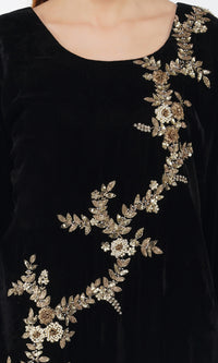 Black Velvet Floral Embroidered - Set of 3