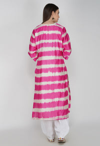 Pink Tie and Dye Chanderi Silk Kurta with Salwar - Set of 2