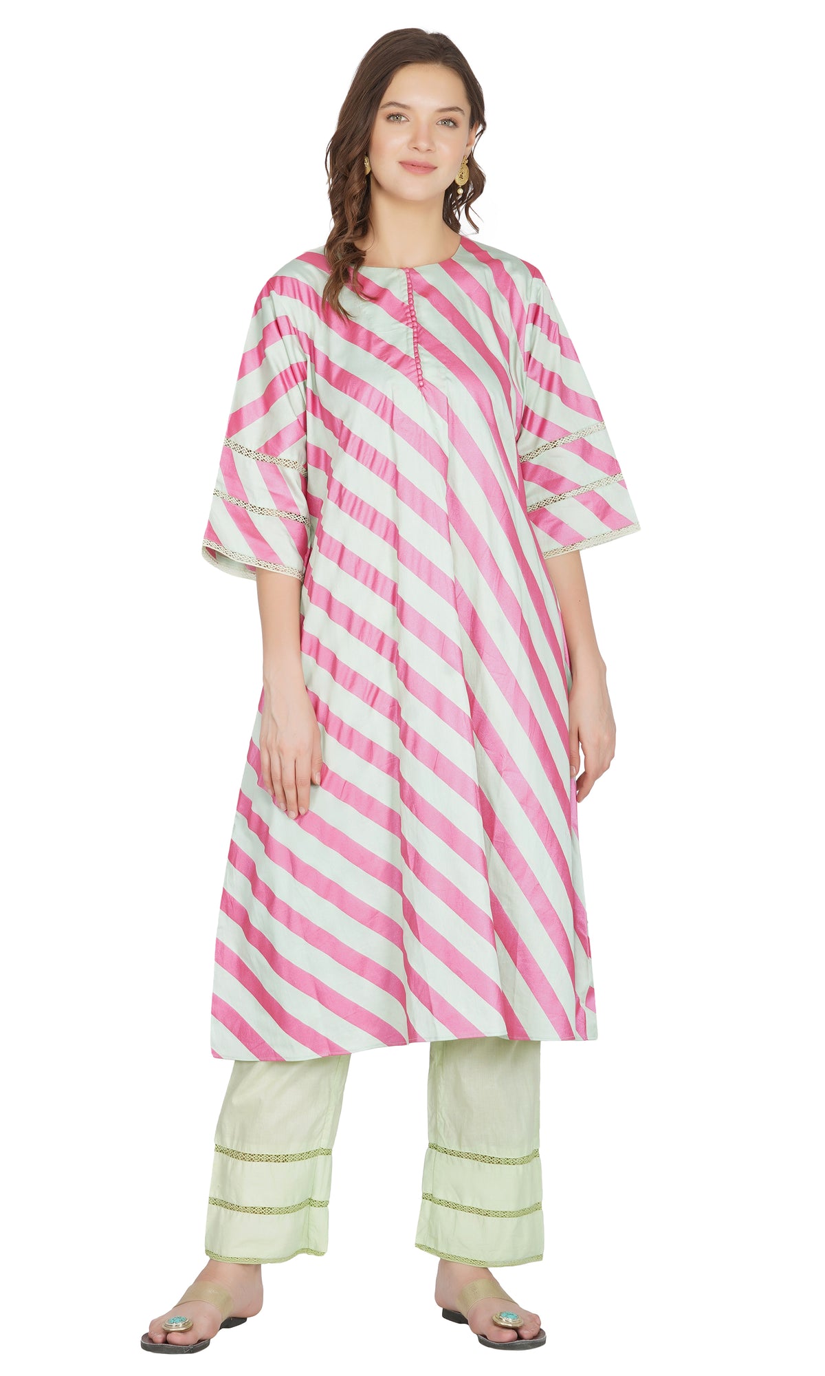 Sea Green Striped Suit- Set of 3