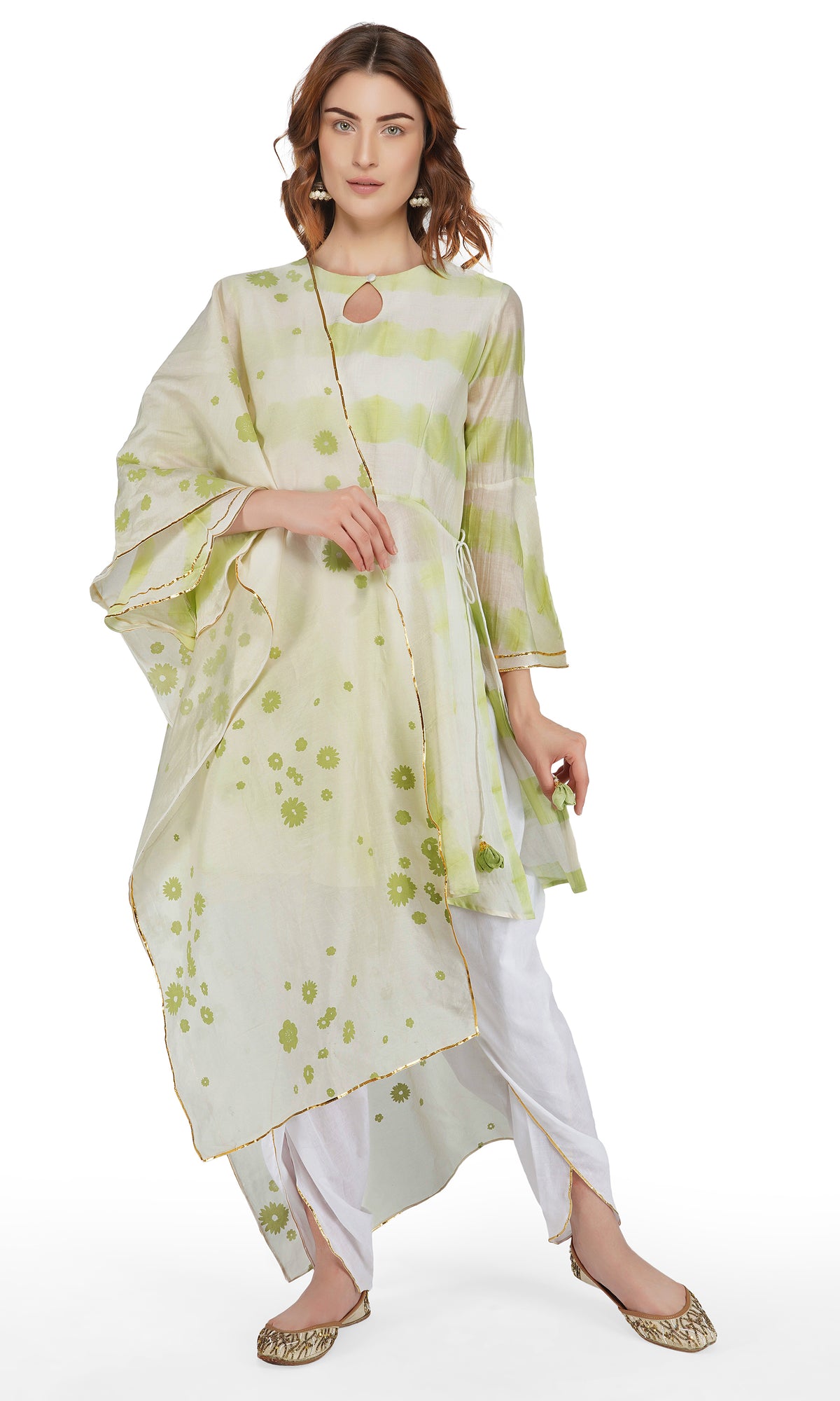 Sea Green Tie and Dye Dhoti Suit - Set of 3