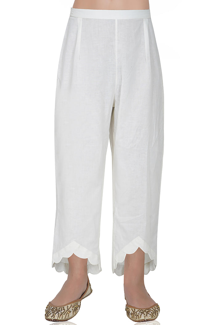 White Cotton Scalloped Pants