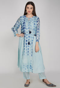 Blue Tie and Dye Chanderi Silk Kurta