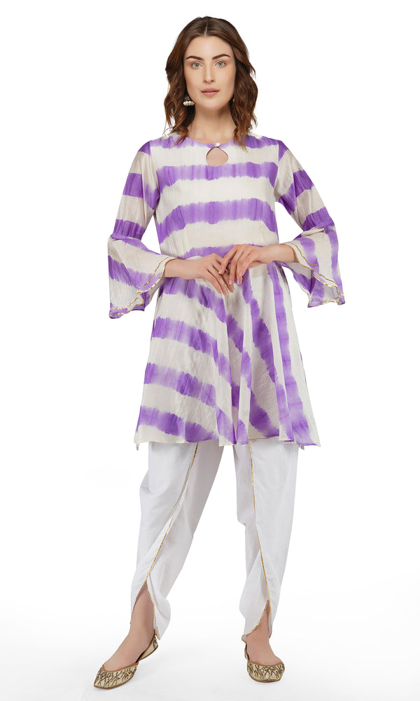 Purple Tie and Dye Dhoti Suit - Set of 3
