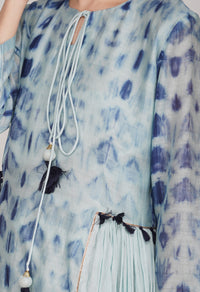 Blue Tie and Dye Chanderi Silk Kurta with Cotton Pants and Hand Block Printed Dupatta - Set of 3
