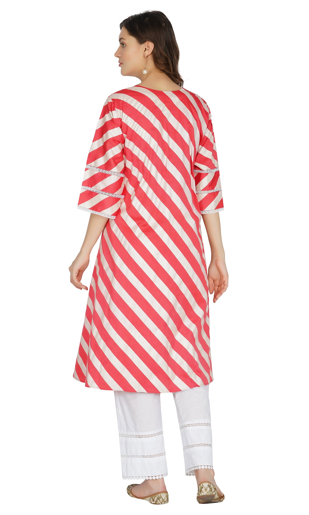 Red Striped Kurta with Pants- Set of 2