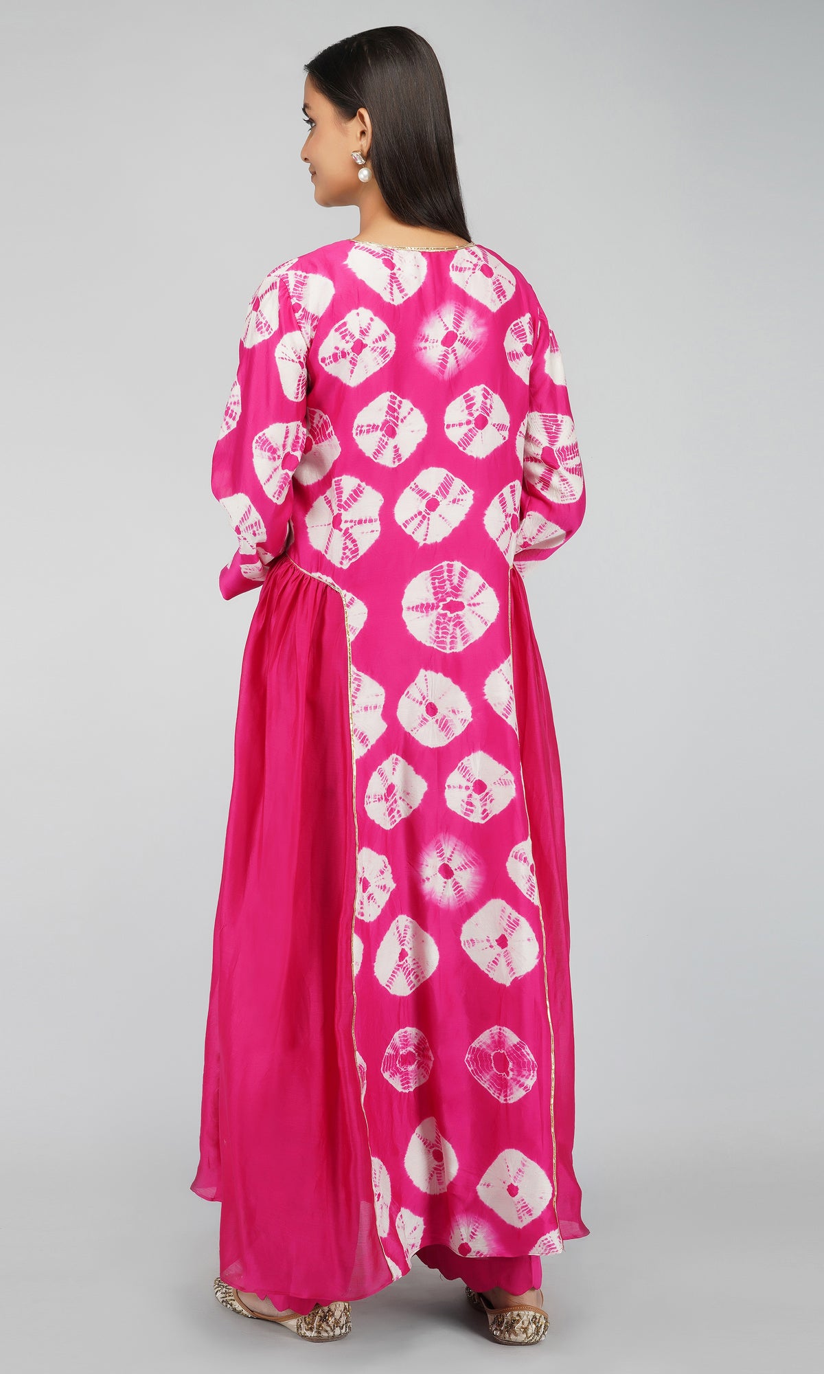 Pink Bandhani Dye Chanderi Silk Kurta with Cotton Pants - Set of 2