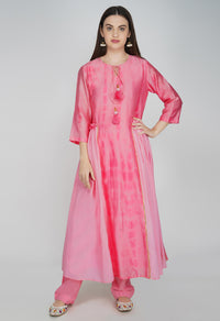 Pink Tie and Dye Chanderi Silk Kurta