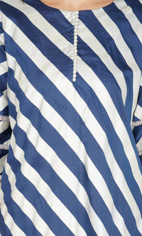 Navy Blue Striped Kurta with Pants- Set of 2