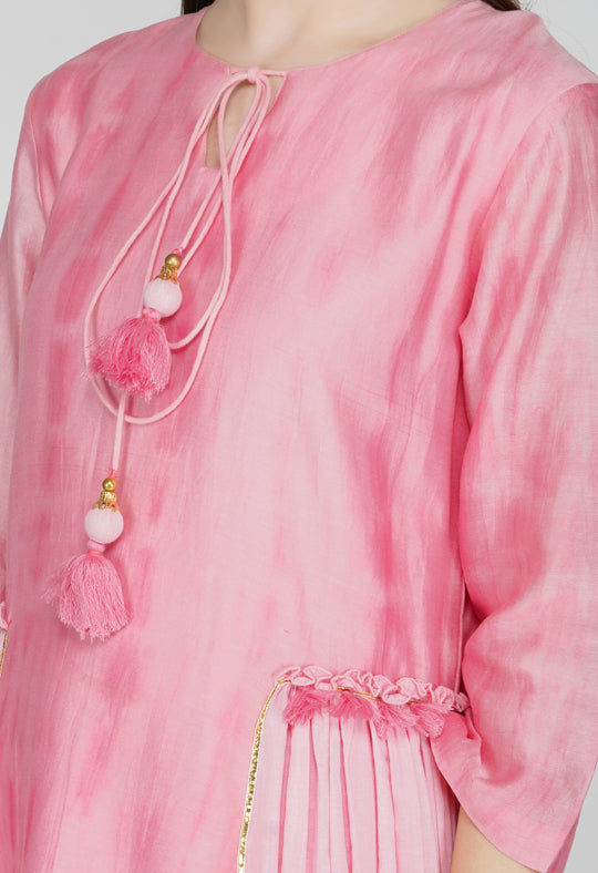 Pink Tie and Dye Chanderi Silk Kurta