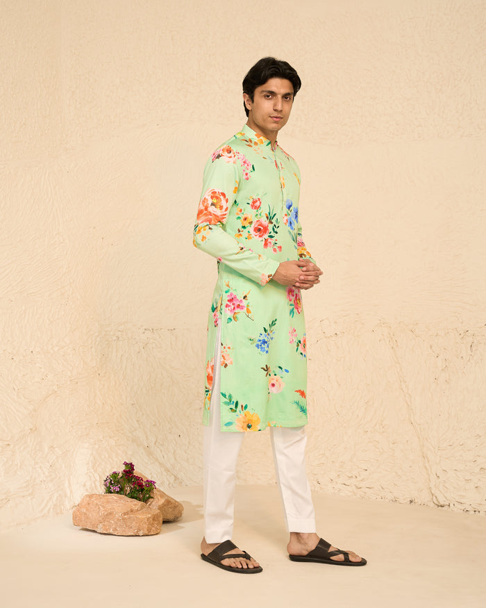 Tropical Men - Mint Printed Kurta - Set of 2