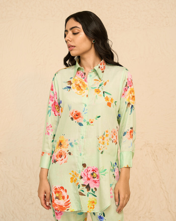 Tropical- Mint Printed Shirt