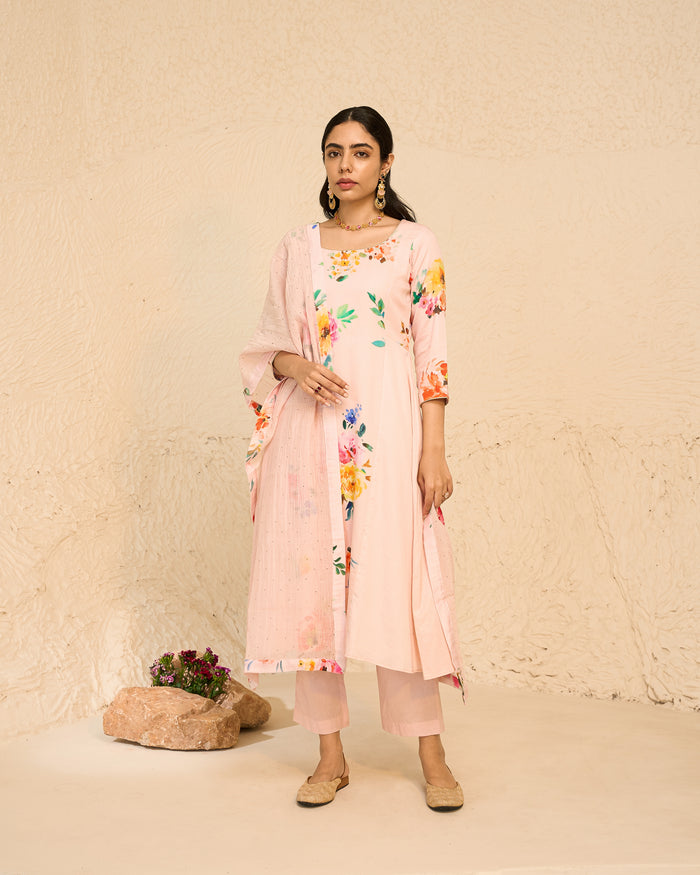 Tropical- Pink Printed Kurta - Set of 3