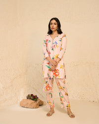 Mallika Singhania in Tropical- Pink Printed Short Kurta - Set of 2