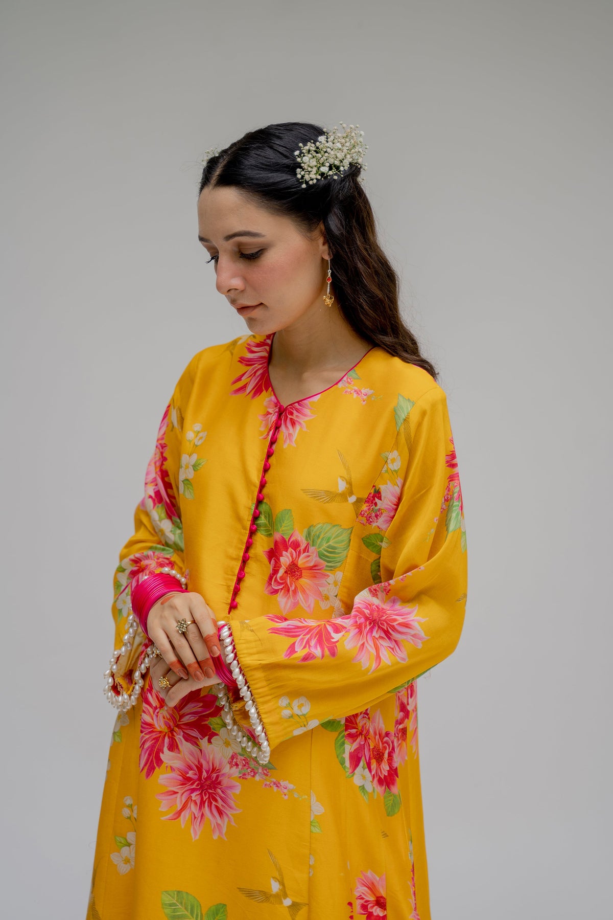 Kishwer Merchantt in Baagh- Yellow Floral Printed Suit - Set of 3