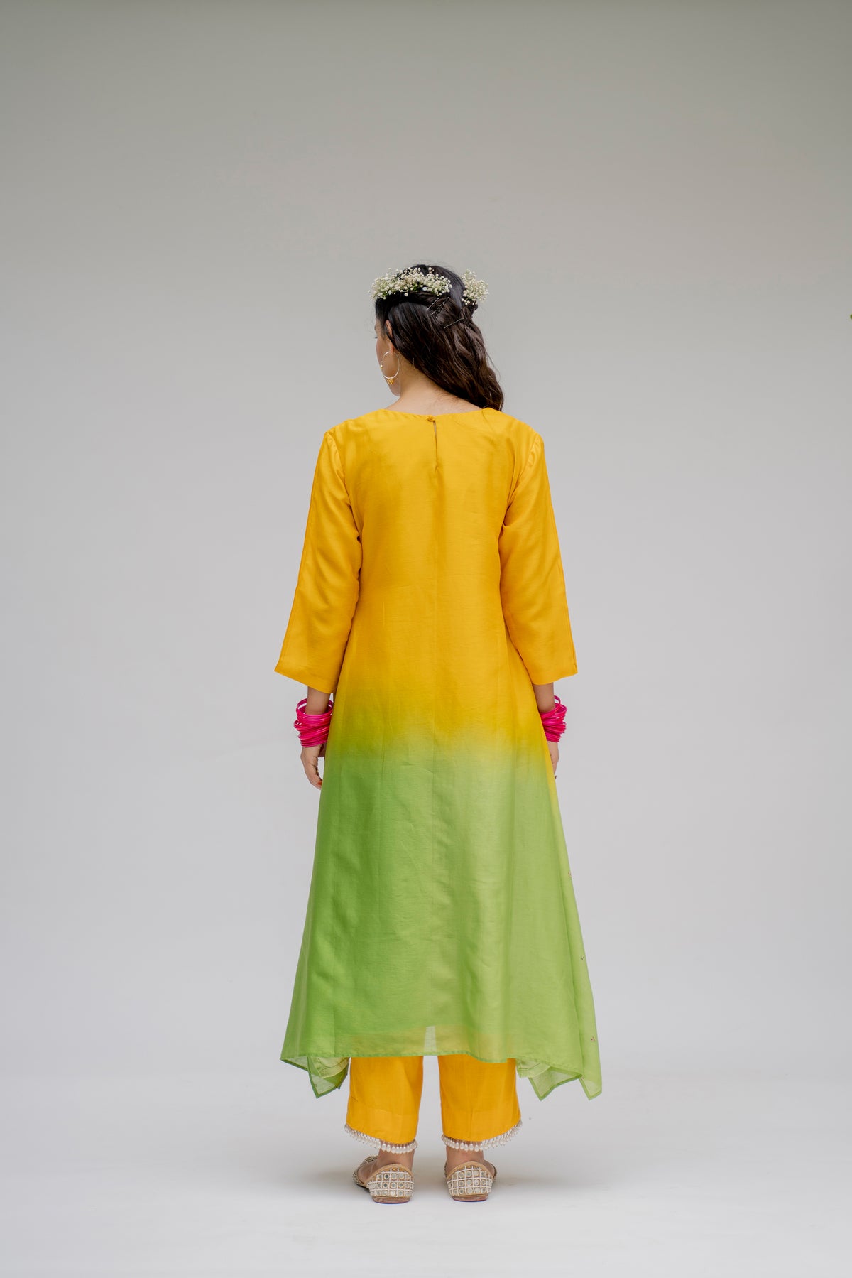 Baagh- Yellow Assymetric Ombre dyed Suit - Set of 3