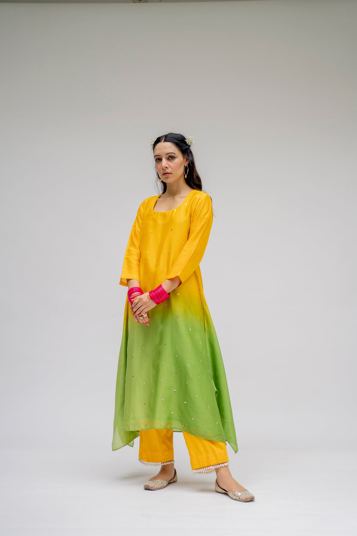 Baagh- Yellow Assymetric Ombre dyed Suit - Set of 2