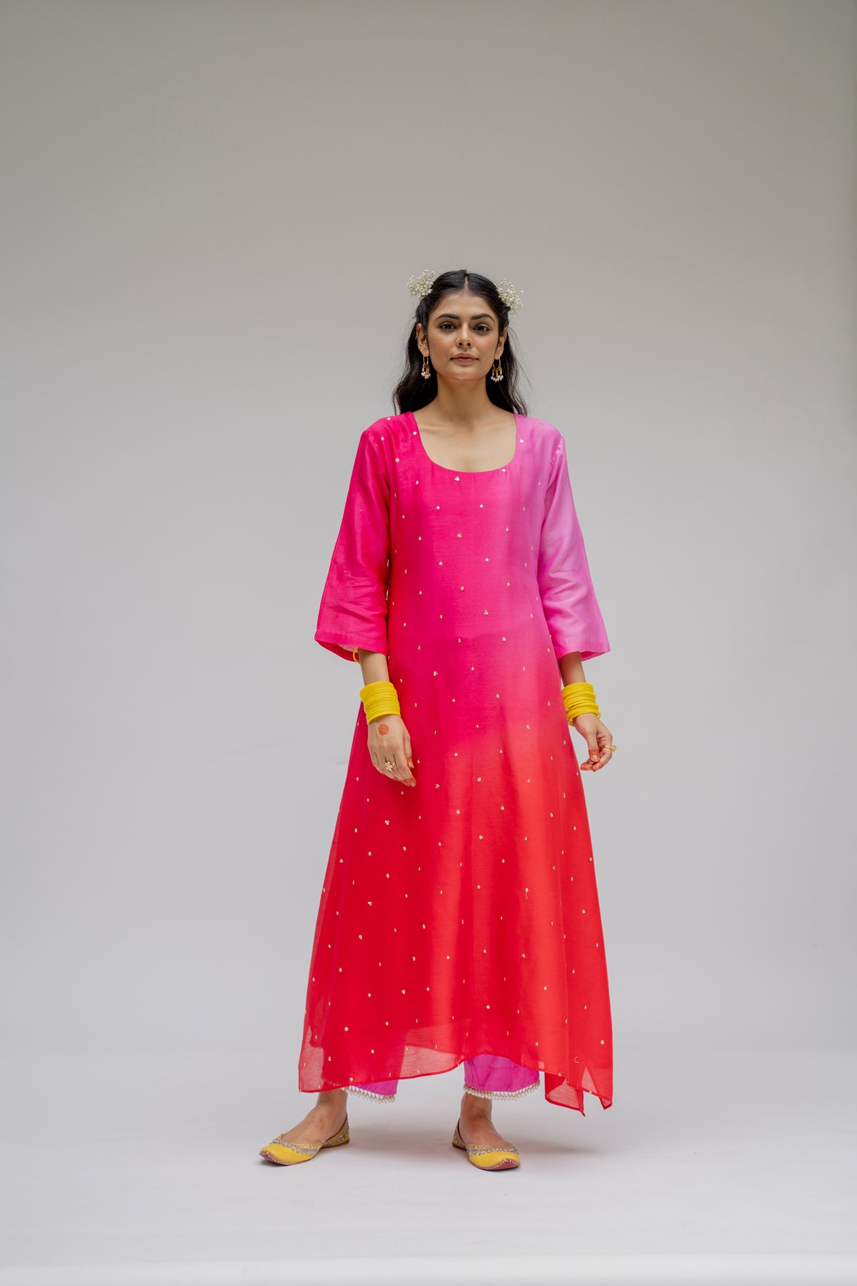 Baagh- Pink Assymetric Ombre dyed Suit - Set of 2