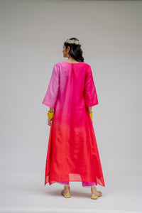 Baagh- Pink Assymetric Ombre dyed Suit - Set of 3