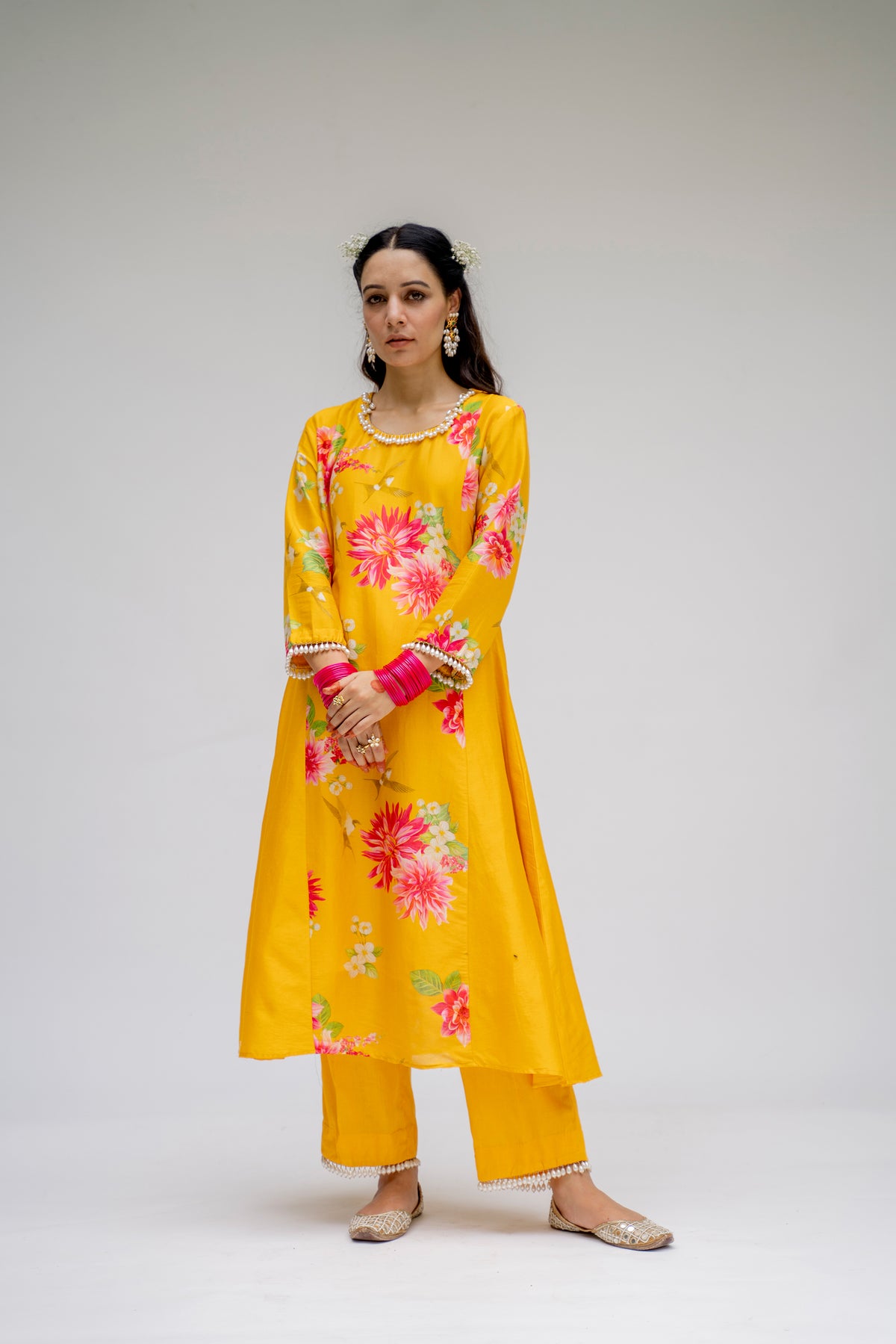 Baagh- Yellow Printed Side Panel Suit - Set of 2