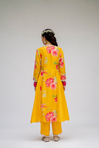 Baagh- Yellow Printed Side Panel Suit - Set of 2