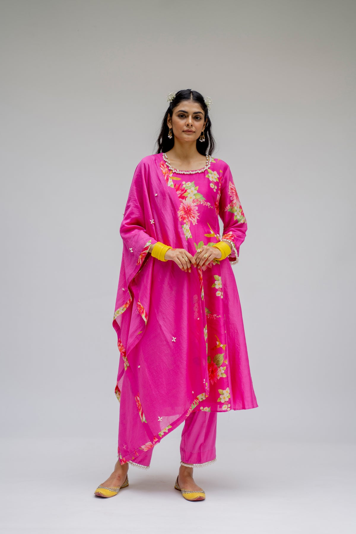 Baagh- Pink Printed Side Panel Suit - Set of 3