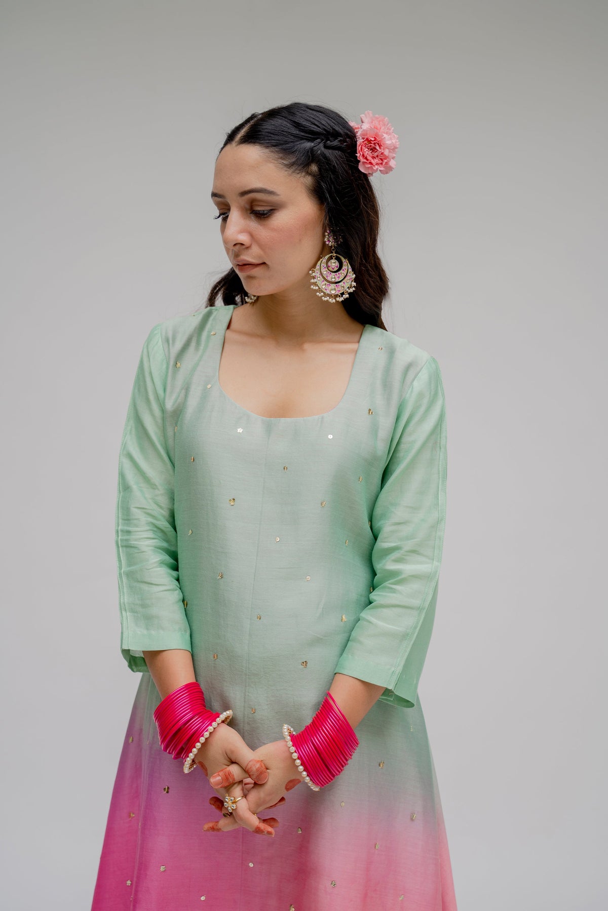 Gurleen Gambhir in Baagh- Mint Assymetric Ombre dyed Suit - Set of 3