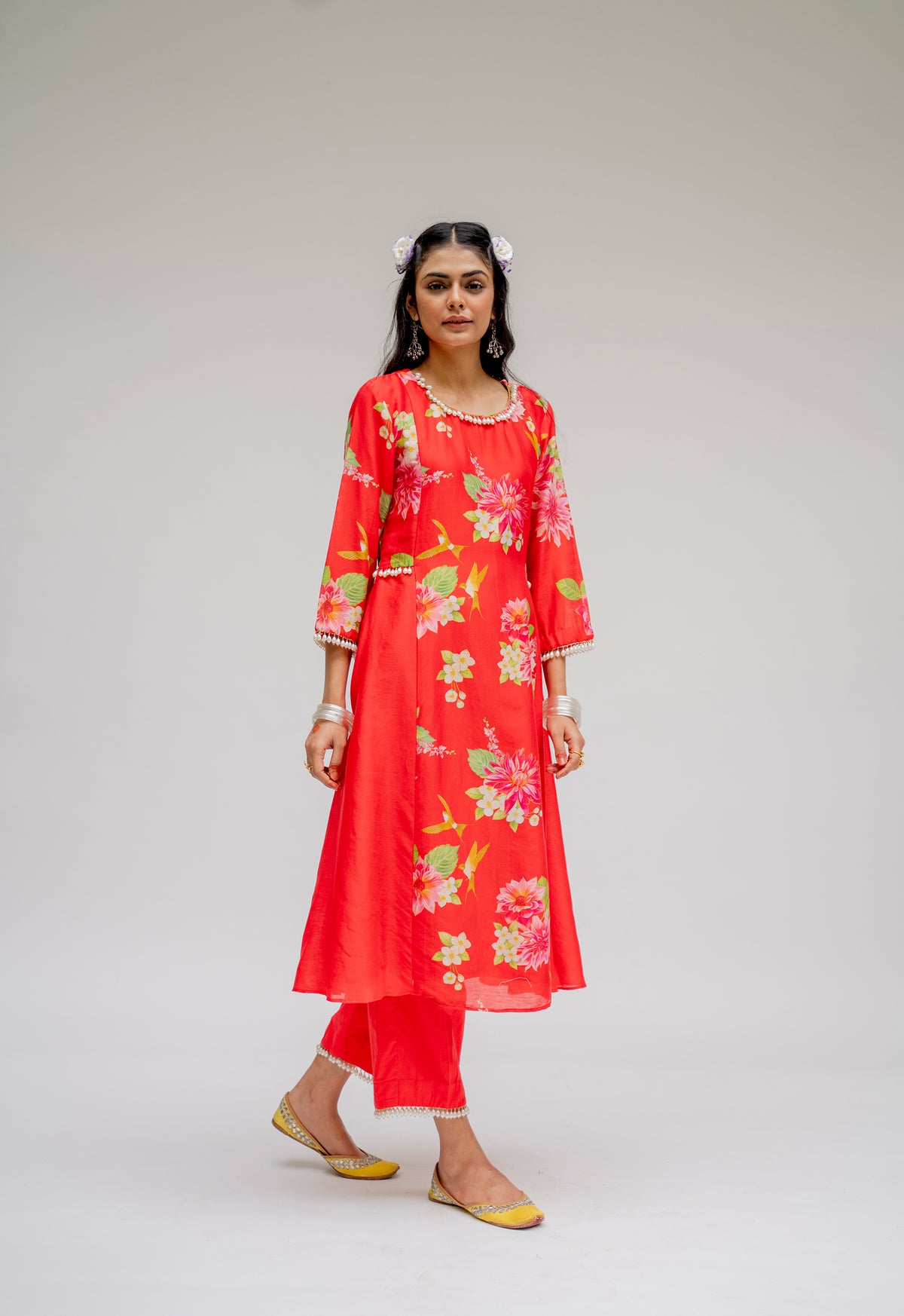 Baagh- Red Printed Side Panel Suit - Set of 3