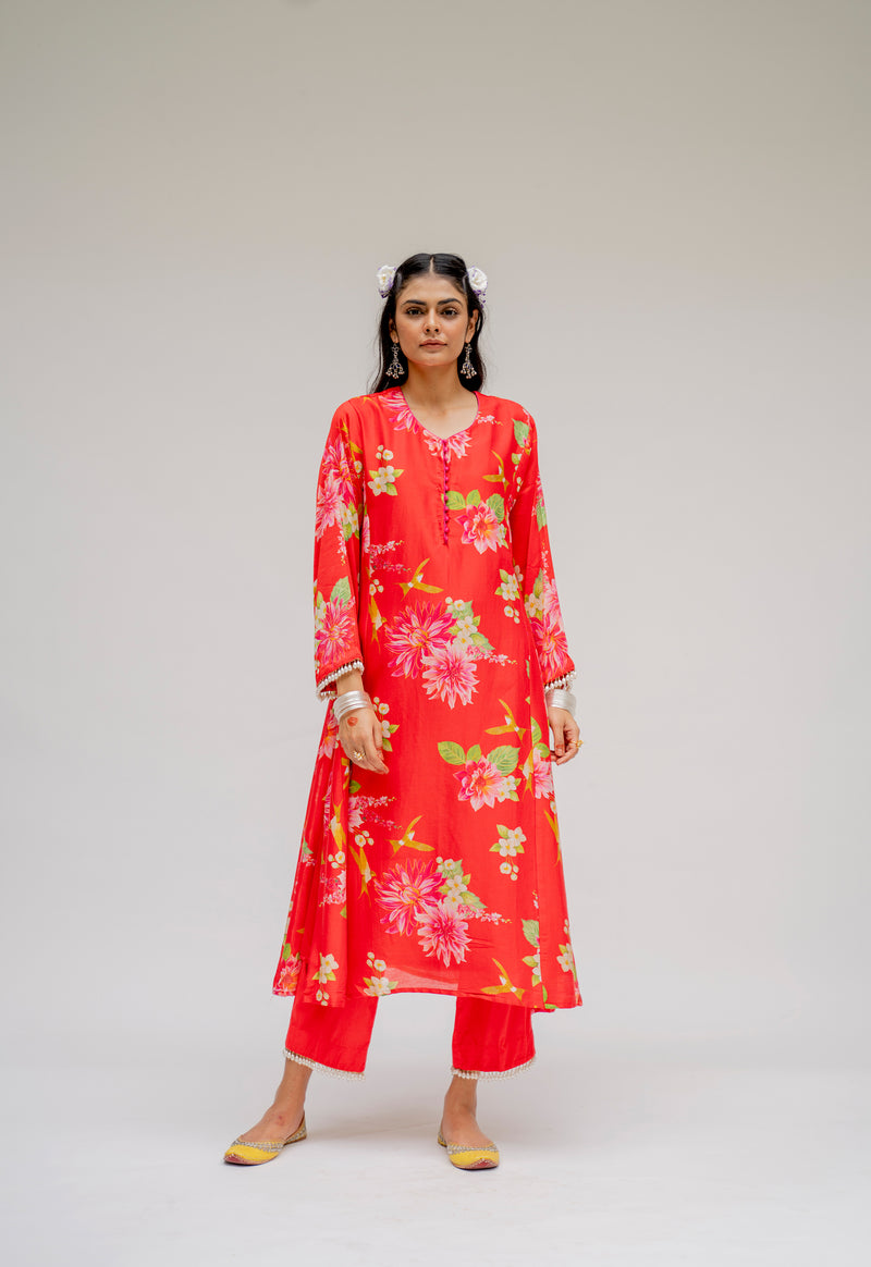 Baagh- Red Printed Suit - Set of 3