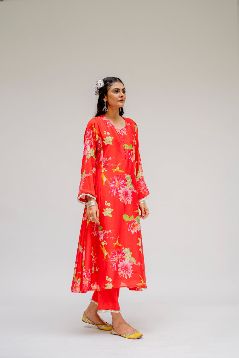 Baagh- Red Printed Kurta - Set of 2
