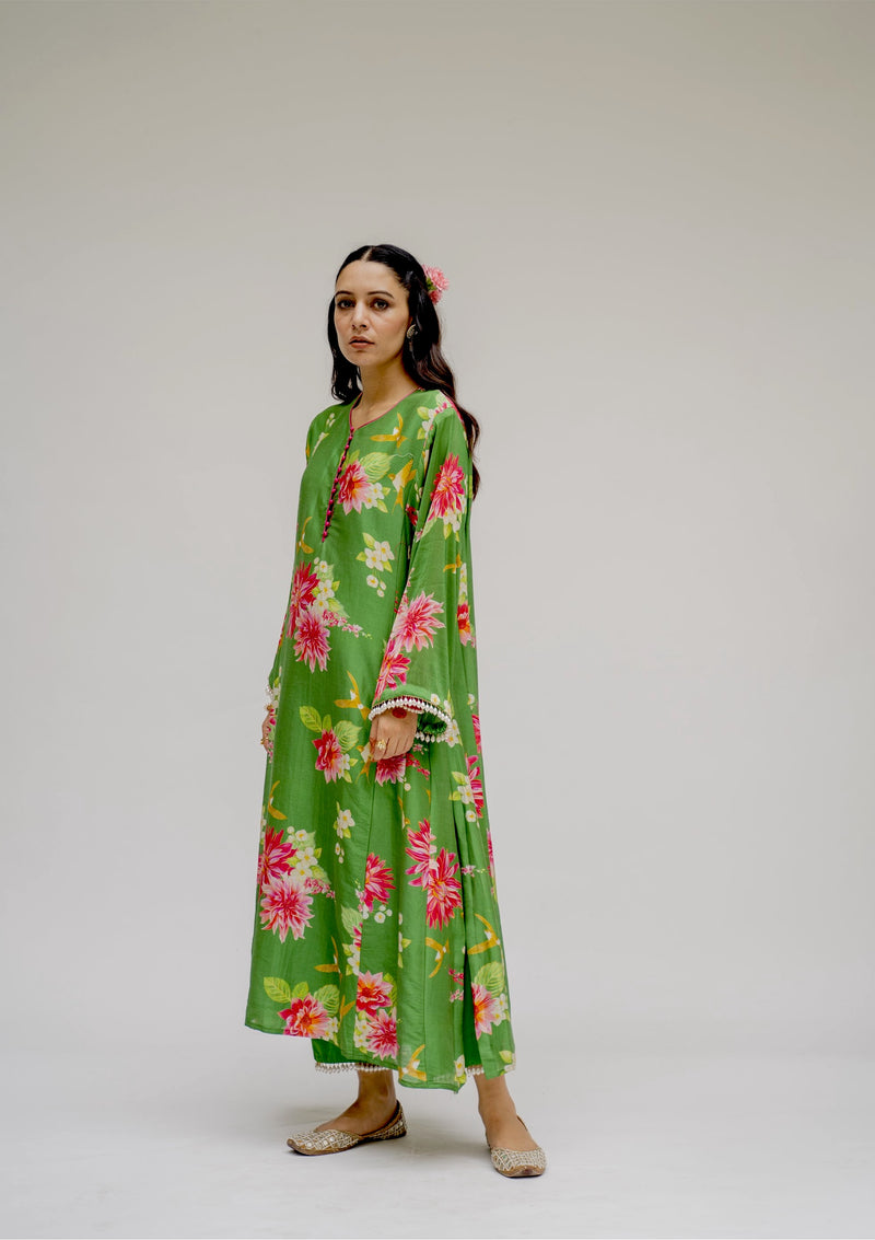 Baagh- Green Printed Kurta- Set of 2