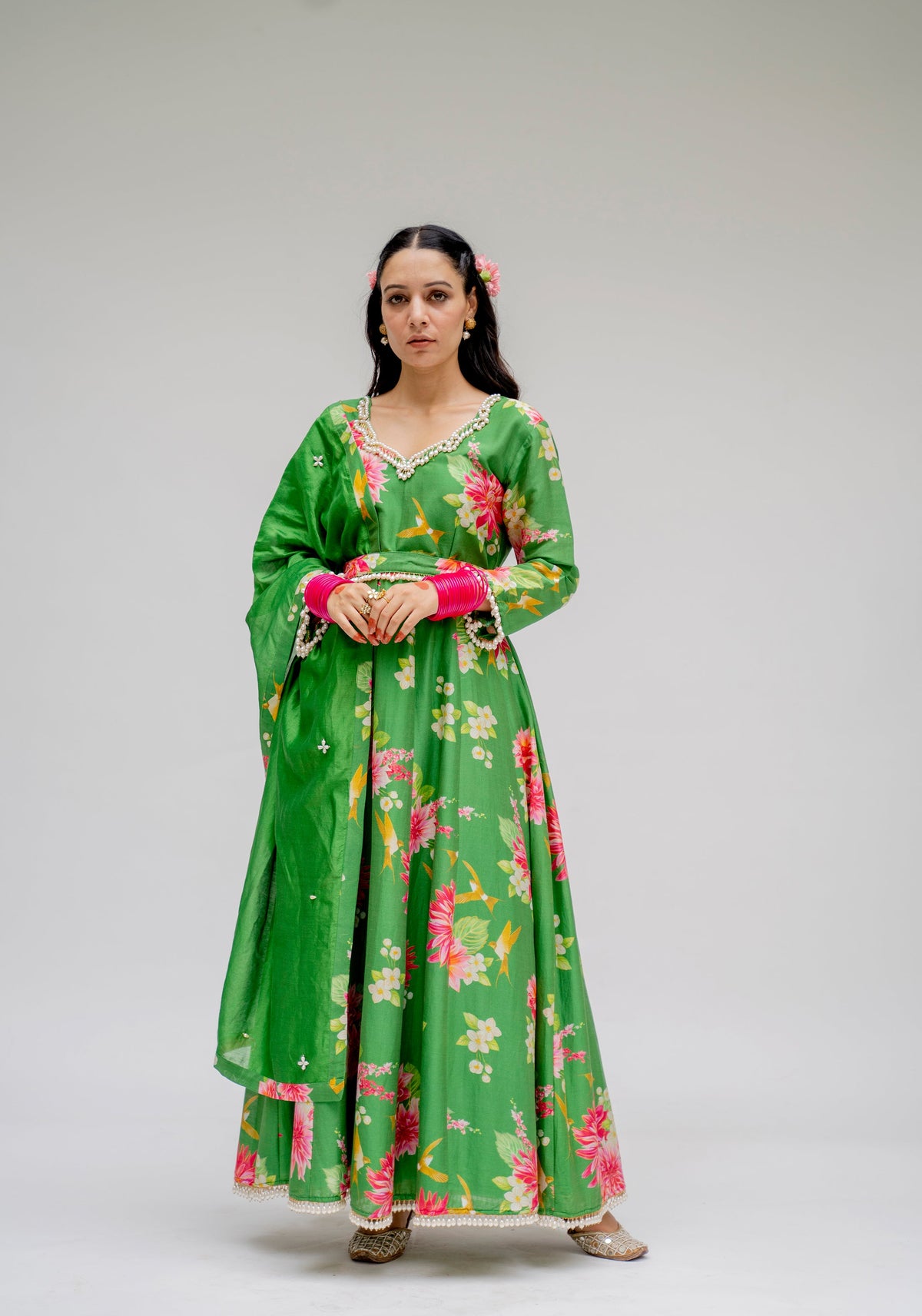 Leena Bhushan in Baagh- Green Anarkali Suit - Set of 3