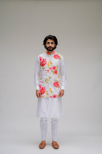 Siddharth Batra in Bagh- White Printed Nehru Jacket Set