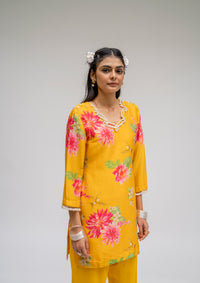 Baagh- Yellow Printed Short Kurta - Set of 2