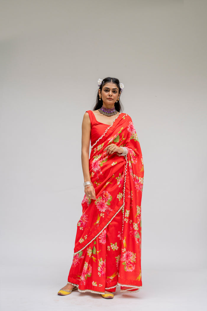 Baagh- Red Printed Saree