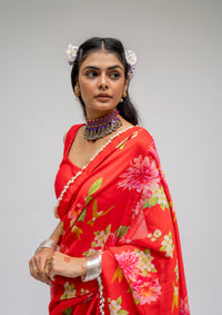 Baagh- Red Printed Saree