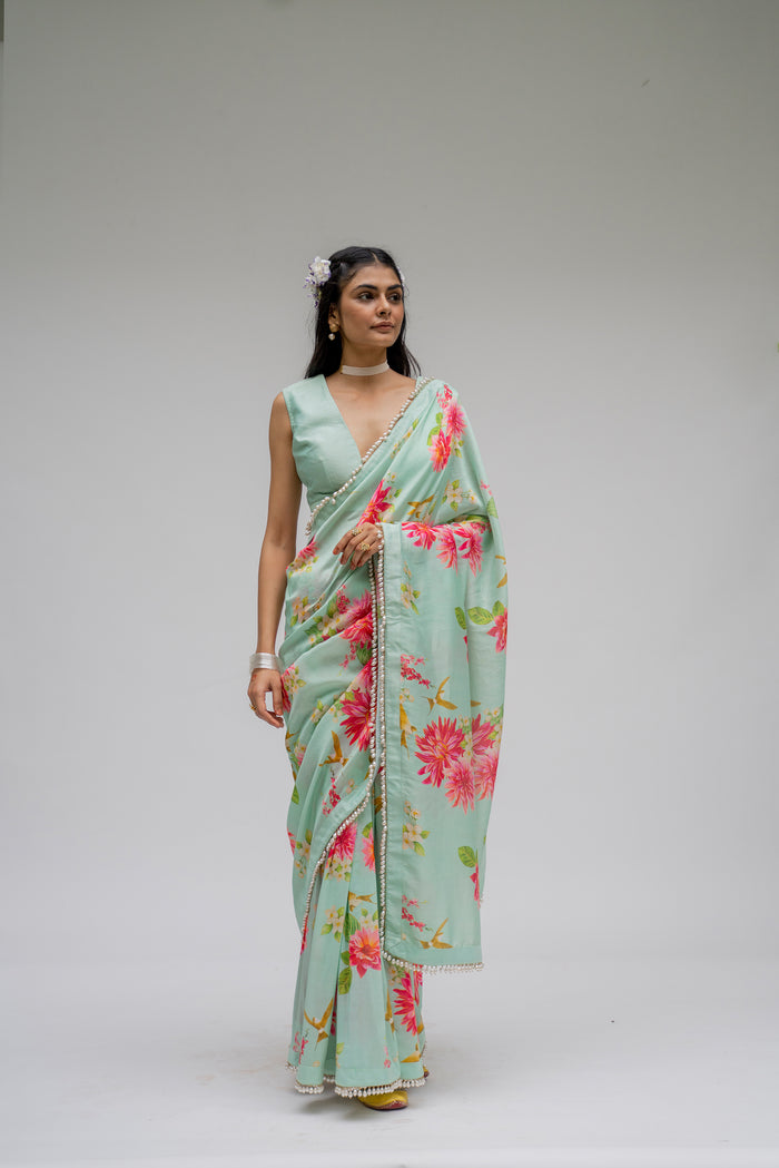 Baagh- Mint Printed Saree